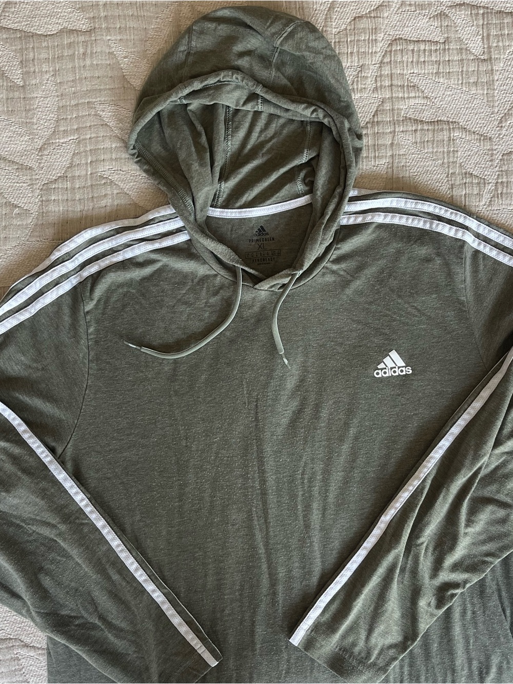 adidas Olive Green Crewneck Hoodie with White Three-Stripes